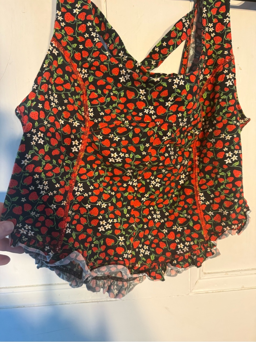 Free People Black Camisole with Red Strawberry Print